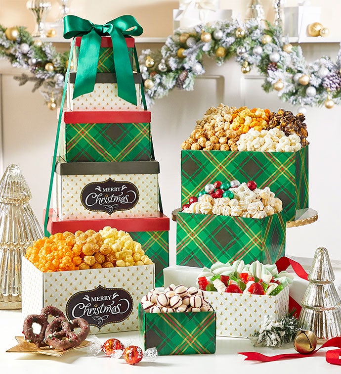 5 Gift Box Merry Plaid Tower